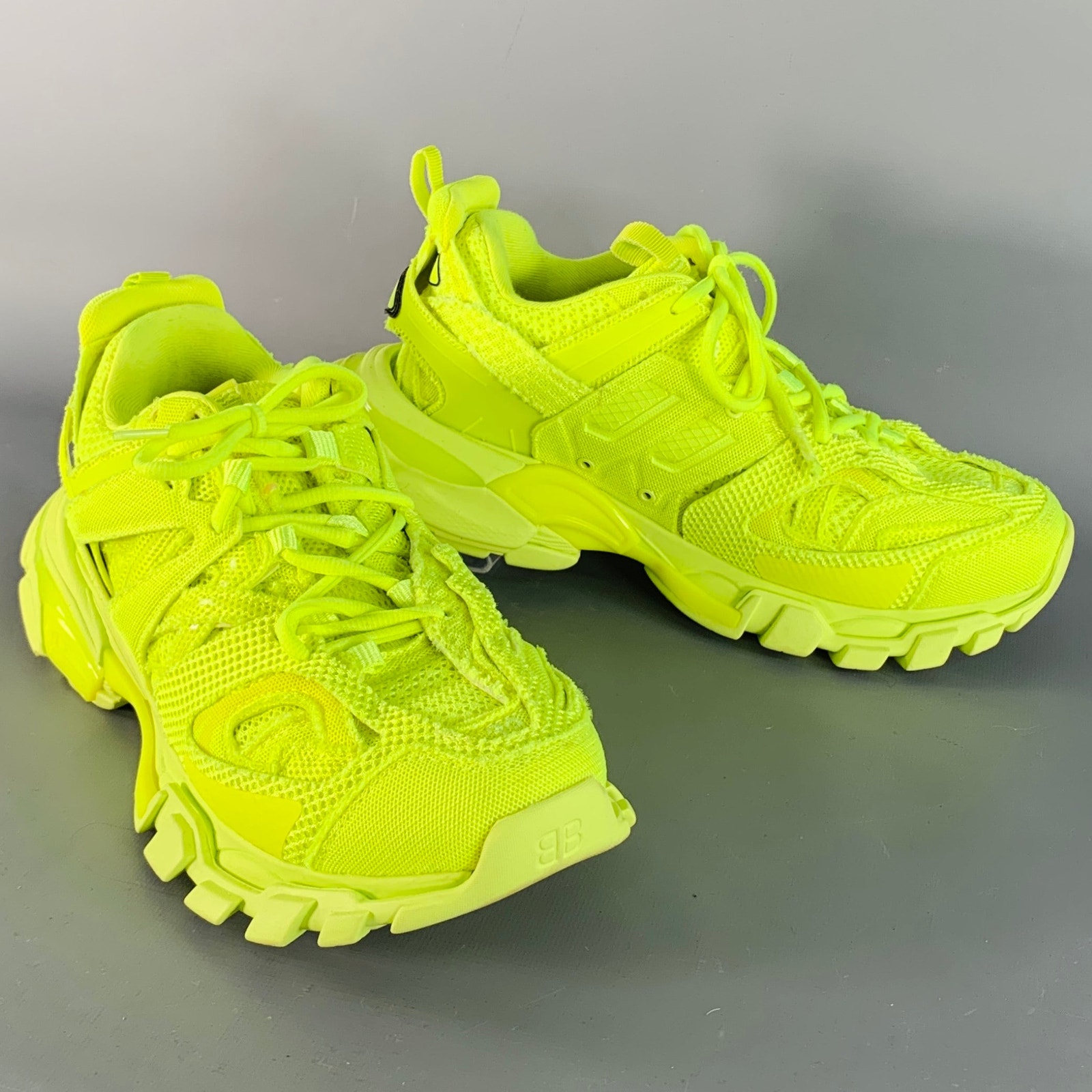 Balenciaga Size 6 Track 3 Green Neon Nylon Chunky Sneakers